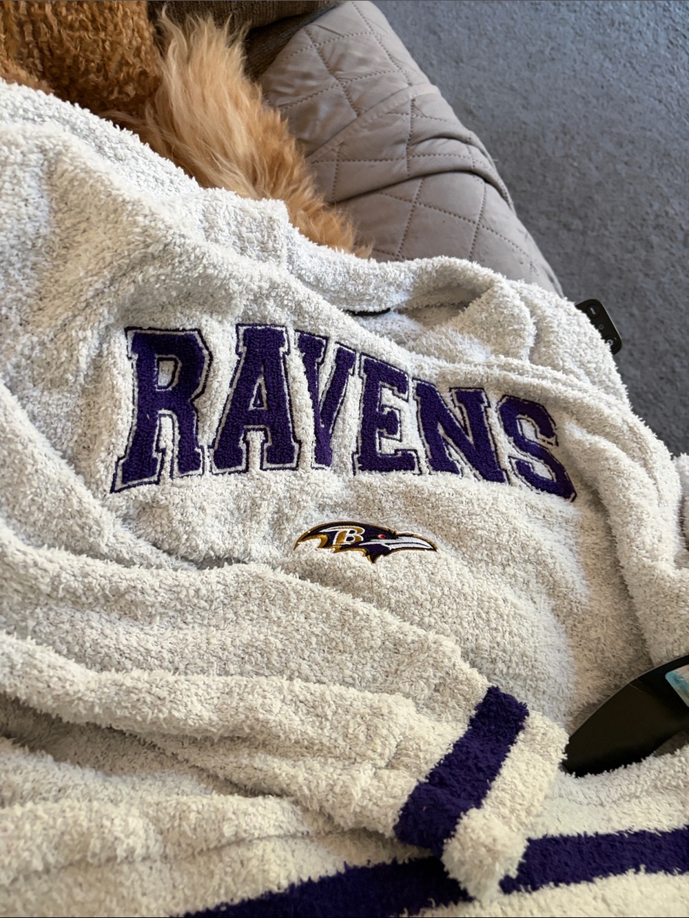 Ravens Crewneck Sweater in Ivory with Purple Accents Ravens Fan